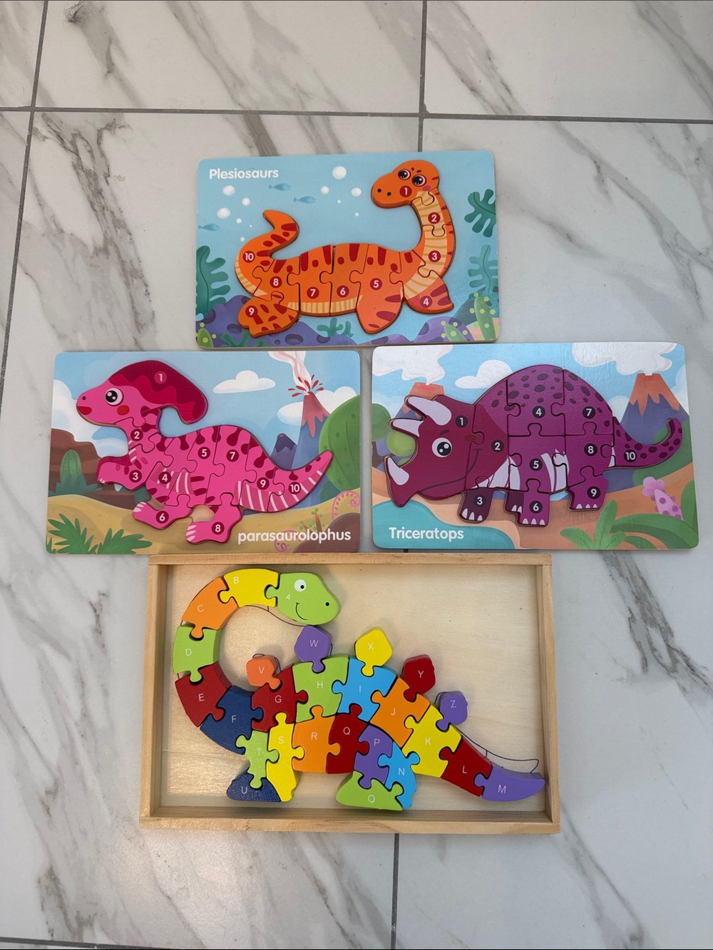 Puzzle Bundle of 4 sets! Kids Colorf Dinosaur Wooden Jigsaw Puzzle sets